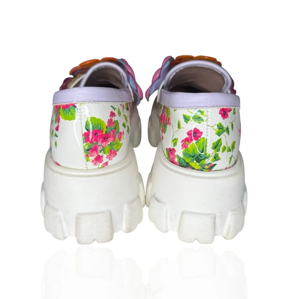 Betsey Johnson Vinie Lug Platform Shoes Women's US Size 8 Multi Floral Loafer - Picture 7 of 10